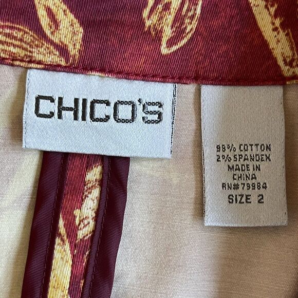 Chico's Women's Blouse Top Size 2 (US L/12) Red Orange Mixed Print Buttons - Picture 2 of 13